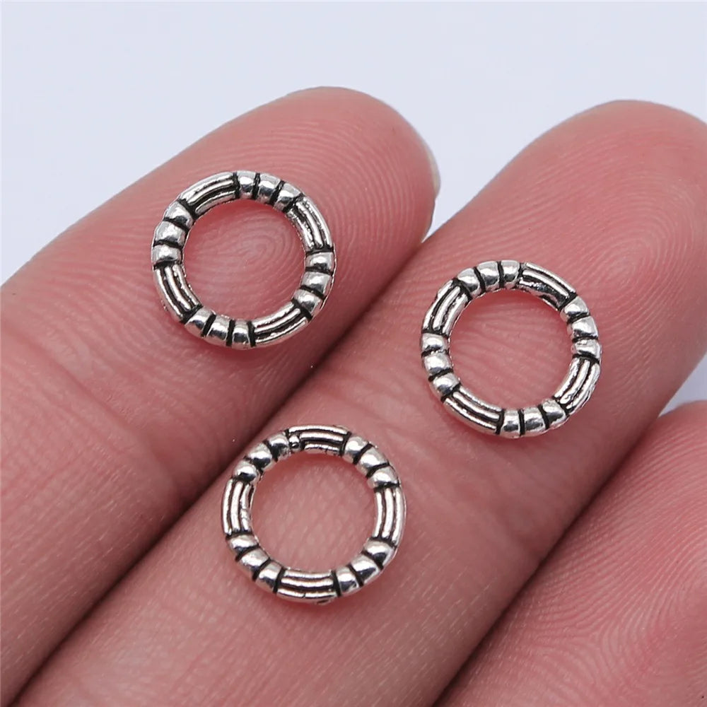 10x10mm 0.3g Antique Silver Zinc Alloy Geometric Round Ring Charm Pendant for DIY Necklace Bracelet Making