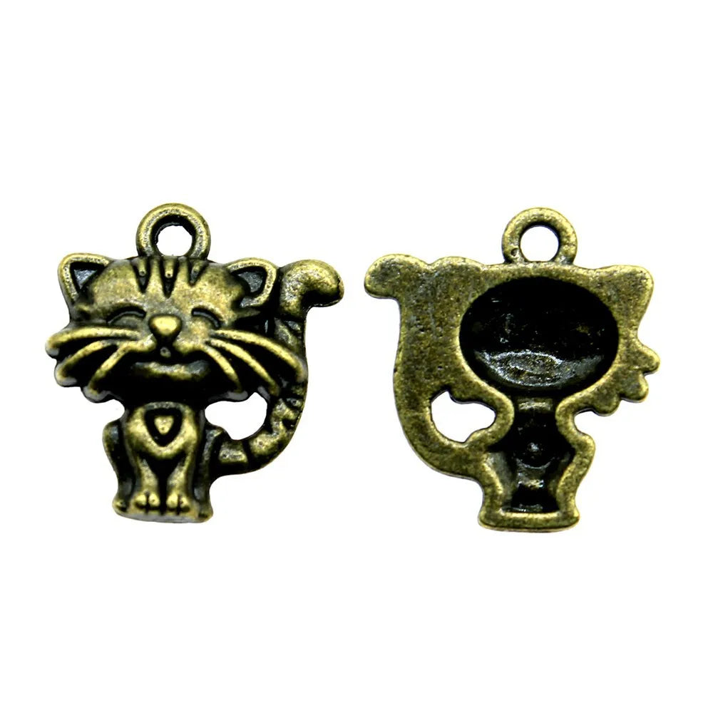 19x17mm 1.6g Multicolor Zinc Alloy Cat Charm Pendant for DIY Bracelet Necklace Jewelry Making