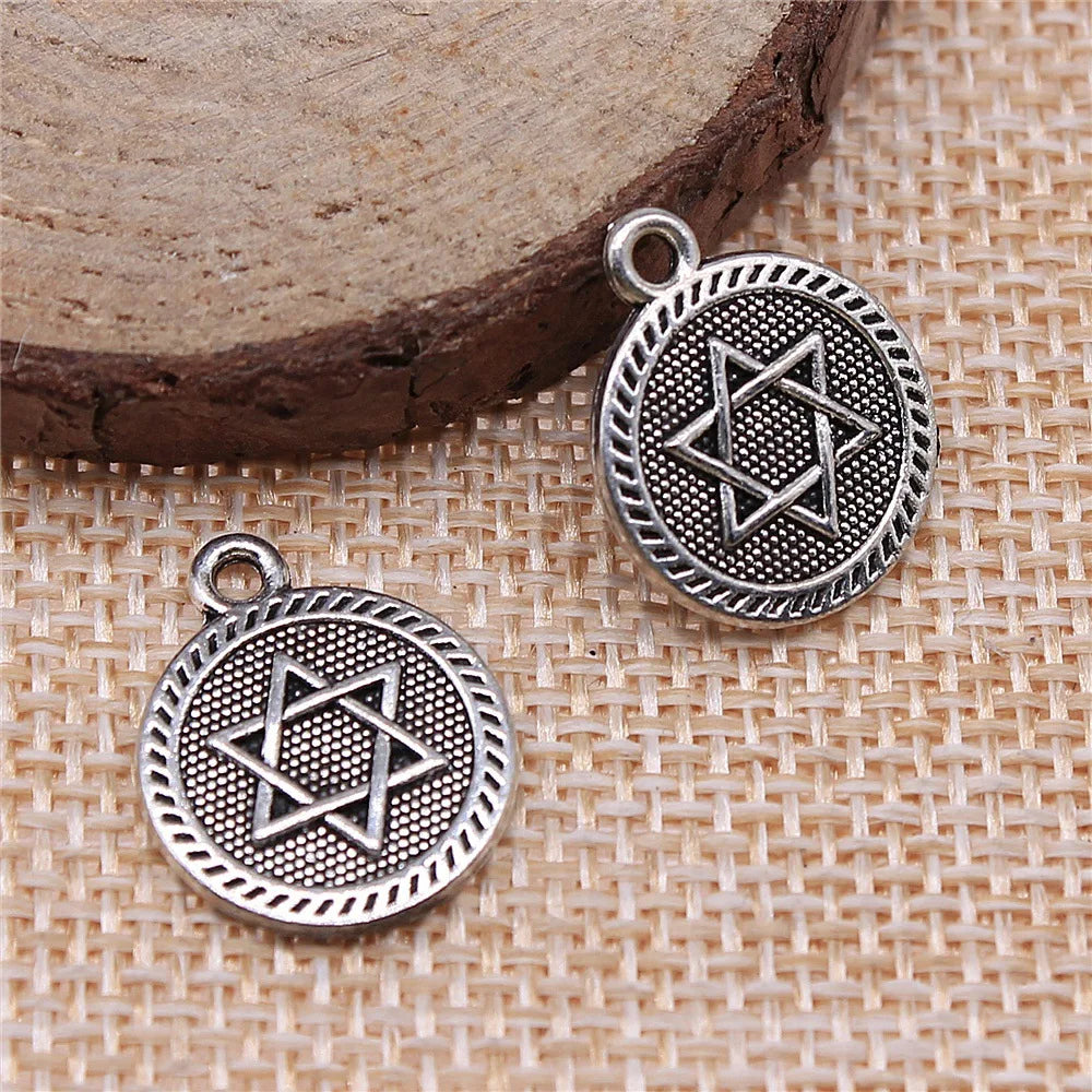 15mm 1.8g Multicolor Zinc Alloy Double Sided Six Pointed Star Charm Pendant for DIY Jewelry Making
