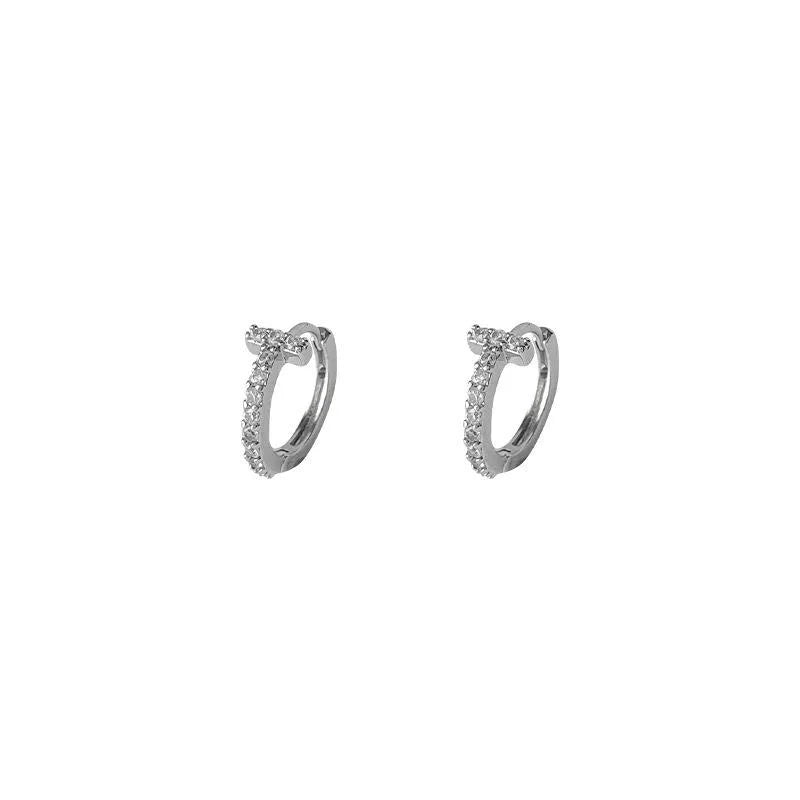 Minimalist T Shape Zircon Micro Pave Eco Copper Stud Earrings For Women Geometric Round Jewelry