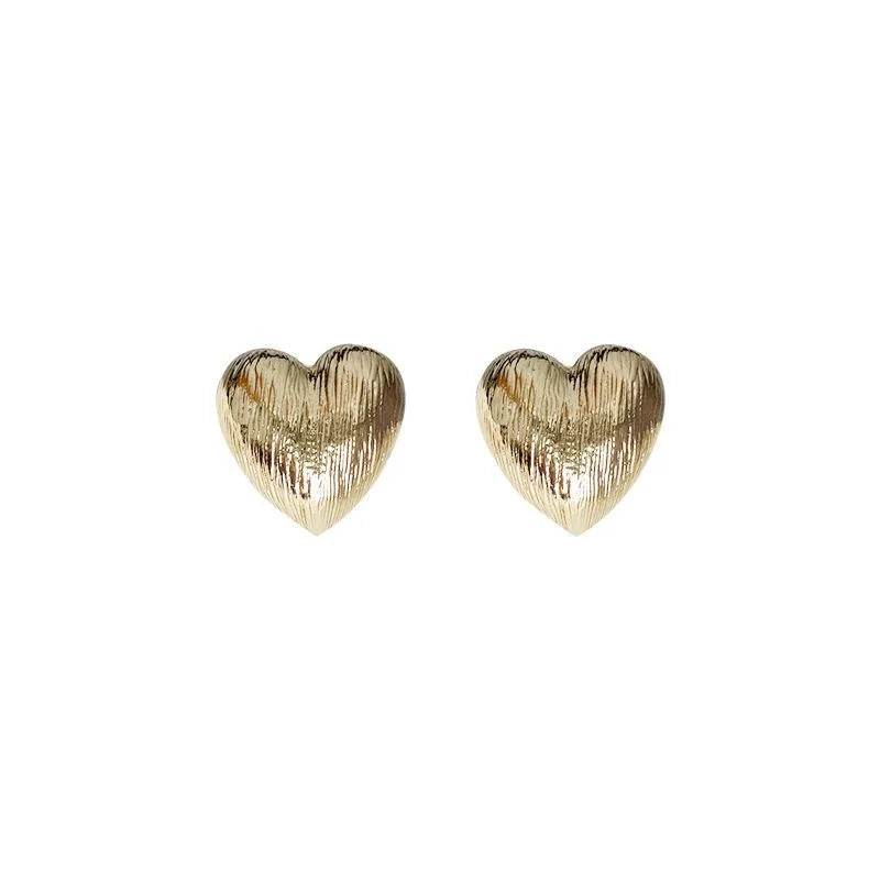 14K Plated Copper Brushed Heart Stud Earrings Minimal Sweet Cool Jewelry