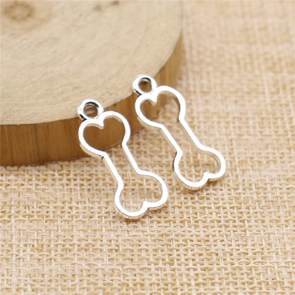 25x11mm 0.8g Multicolor Zinc Alloy Hollow Bone Charm Pendant for Pet Theme DIY Jewelry Making