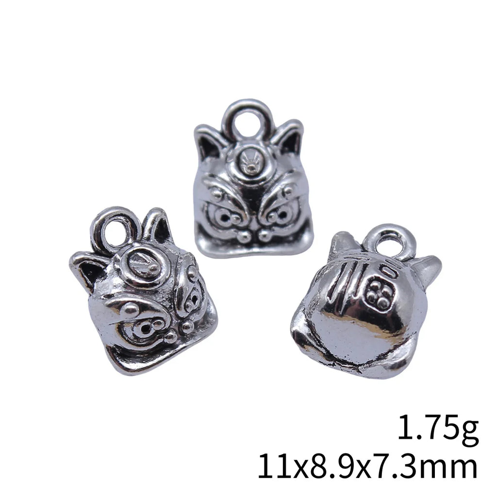 11x8.9x7.3mm 1.75g Antique Silver Zinc Alloy Chinese Lion Dance Charm Pendant for DIY Jewelry Accessories