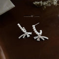 Light Luxury Copper Bow Micro Pave Zircon Silver Plated Pin Drop Earrings For Women
