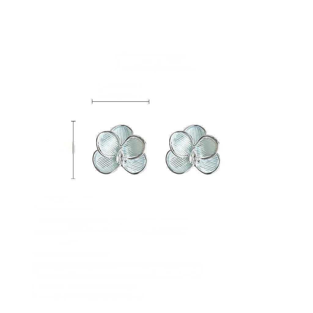 Fresh Summer Green Orchid Flower Stud Earrings Copper Zircon Hand Painted Sweet Floral Jewelry