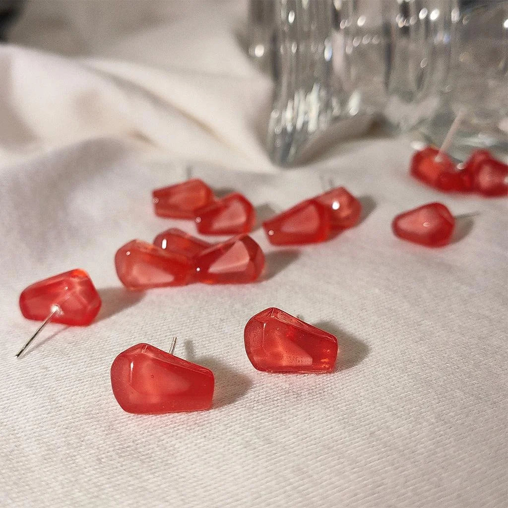 Cute Pomegranate Seed Resin Stud Earrings Silver Plated Pin Small Creative Custom Jewelry