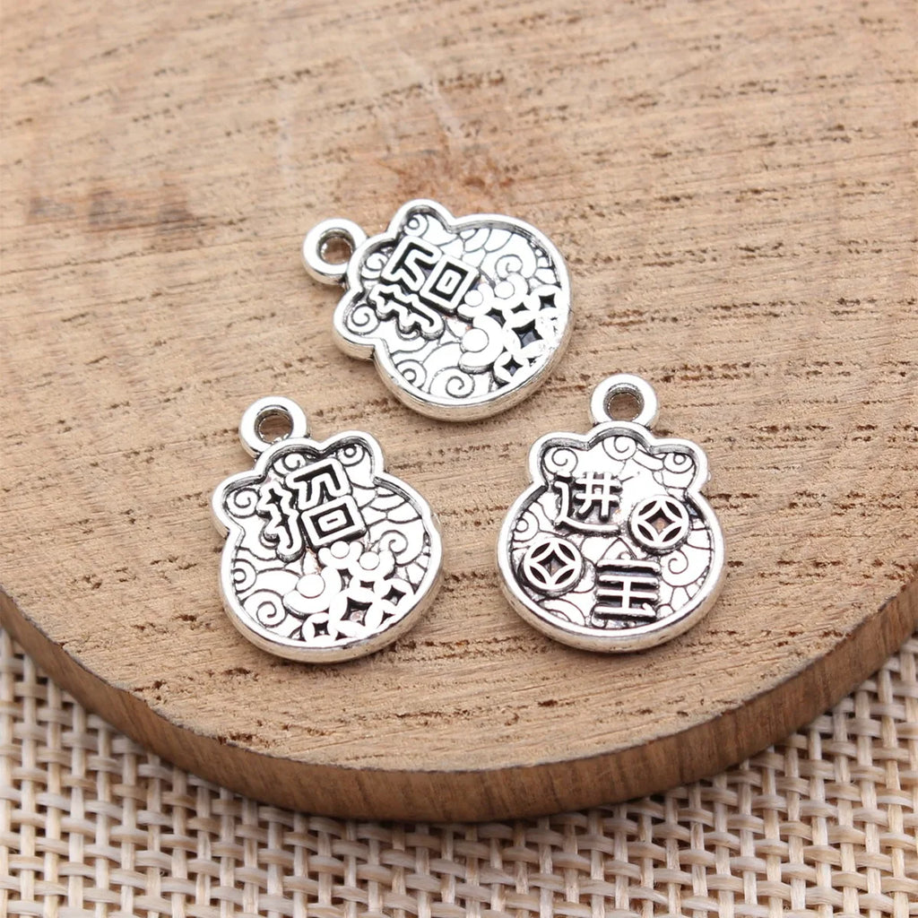 15x12mm 1.2g Antique Silver Zinc Alloy Chinese Lucky Wealth Symbol charm pendant for DIY jewelry
