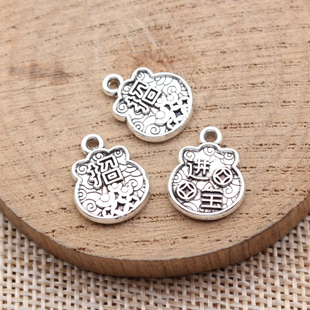 15x12mm 1.2g Antique Silver Zinc Alloy Chinese Lucky Wealth Symbol charm pendant for DIY jewelry