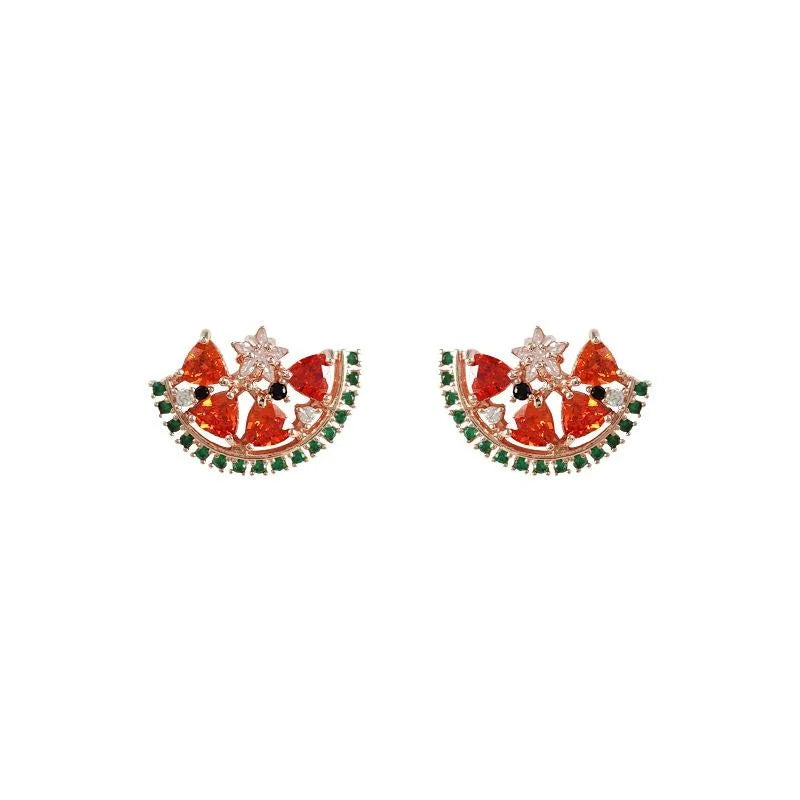 Micro Pave Zircon Watermelon Stud Earrings Copper Colorful Fruit Geometric Jewelry