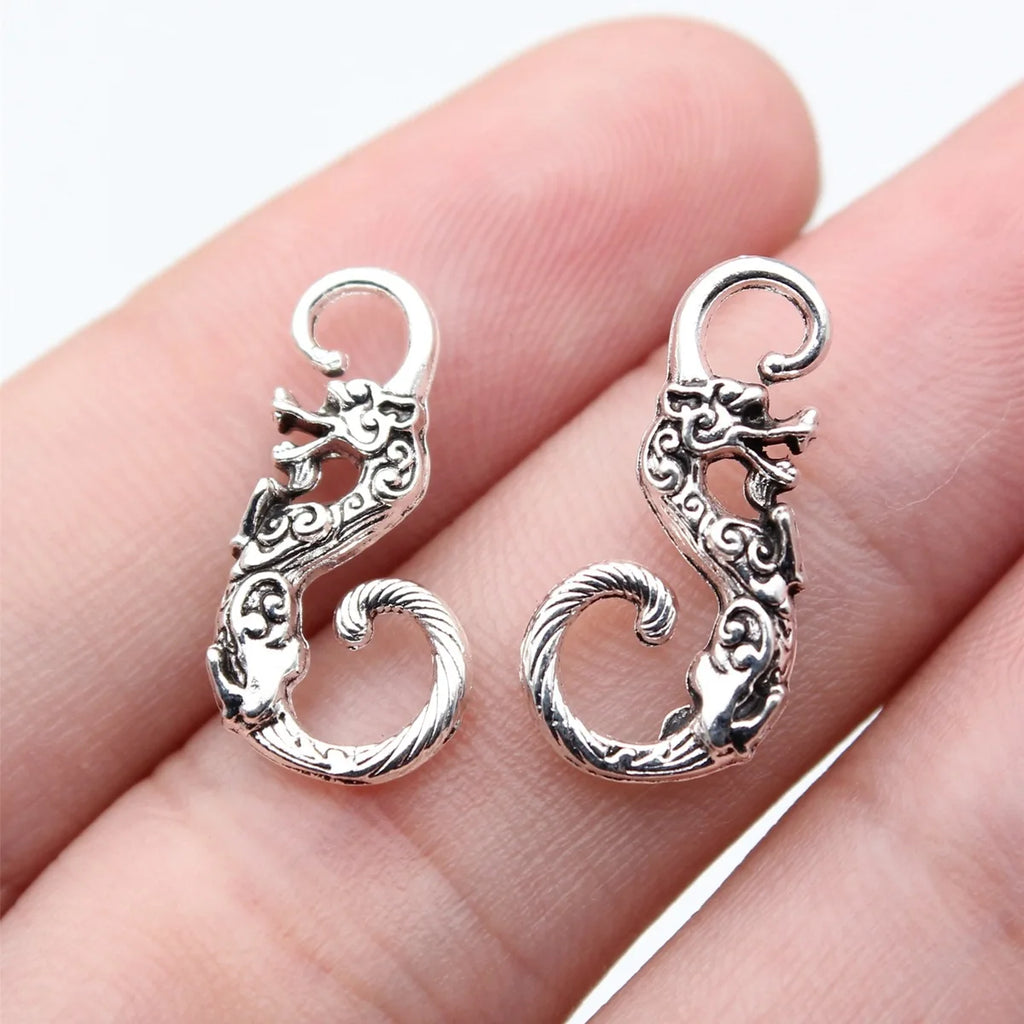 20x10mm 1.05g Antique Silver Zinc Alloy Dragon Button Charm Pendant for DIY Chinese Style Jewelry