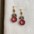 Vintage Ethnic Czech Glass Flower Petal Tassel Drop Earrings Handmade Floral Jewelry