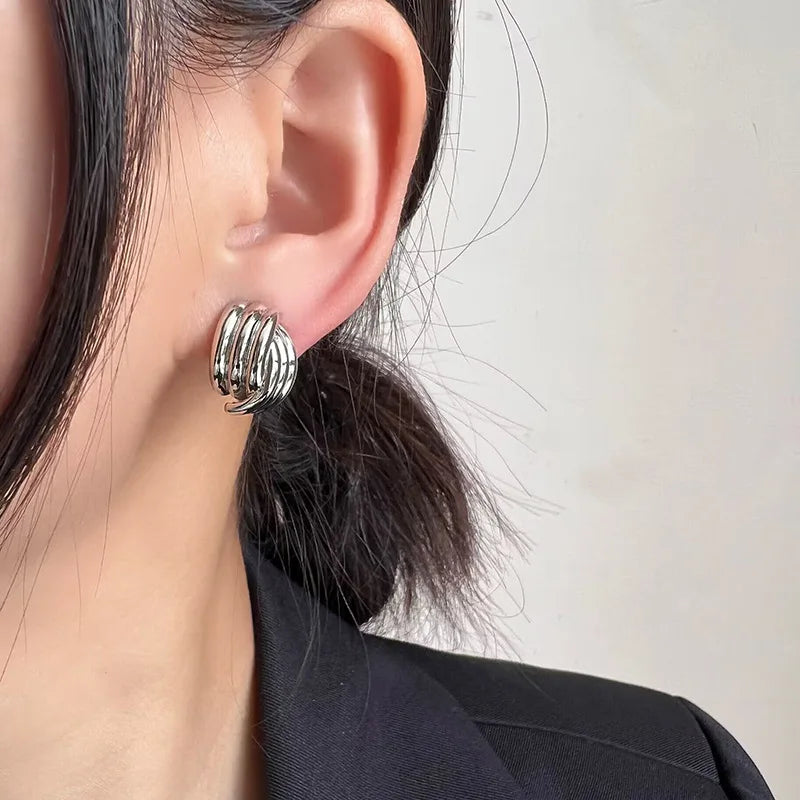 Elegant Minimalist Geometric Interlaced Swirl Alloy Stud & Clip On No Piercing Metal Knot Earrings