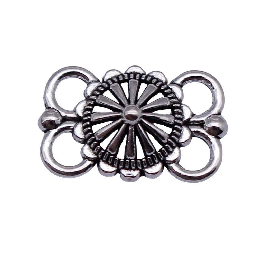 17x11mm 0.77g Antique Silver Zinc Alloy Flower Four-Hole Connector Charm for DIY Bracelet Jewelry Making