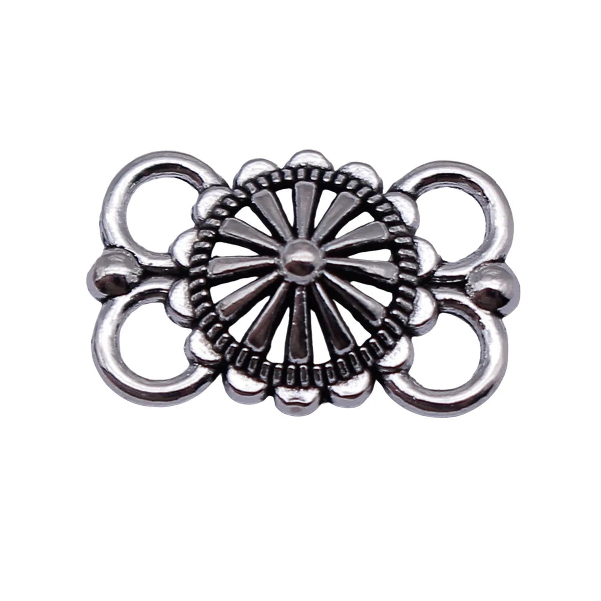 17x11mm 0.77g Antique Silver Zinc Alloy Flower Four-Hole Connector Charm for DIY Bracelet Jewelry Making