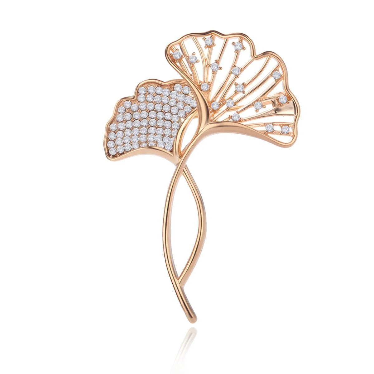 Elegant Rose Gold Ginkgo Leaf Rhinestone Brooch, Luxury Women's Lapel Pin Corsage Suit Accessory Gift