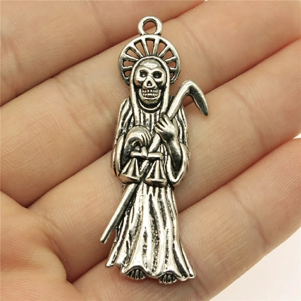 51x19mm 4.7g Antique Silver Zinc Alloy Skull Grim Reaper Charm Pendant for Gothic Jewelry Making