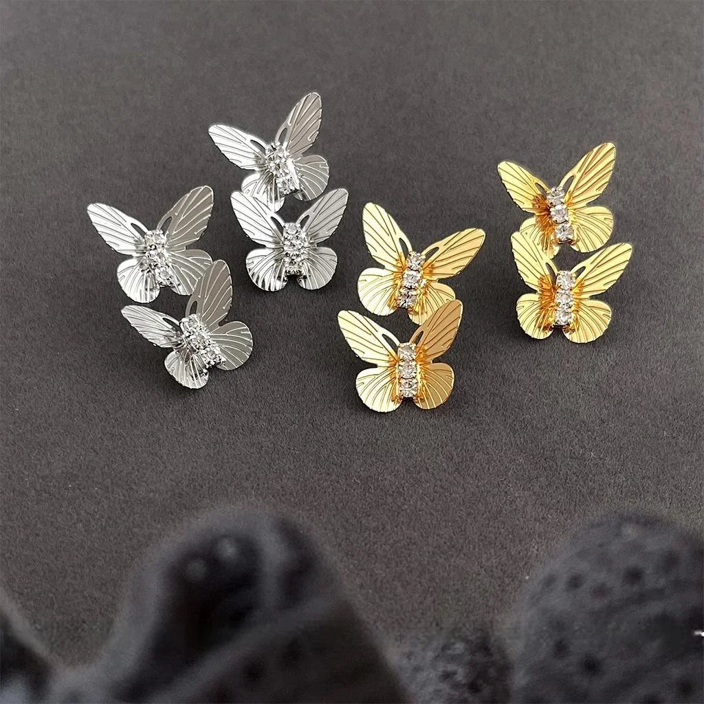Elegant Copper Butterfly Drop Earrings With Micro Pave Zircon