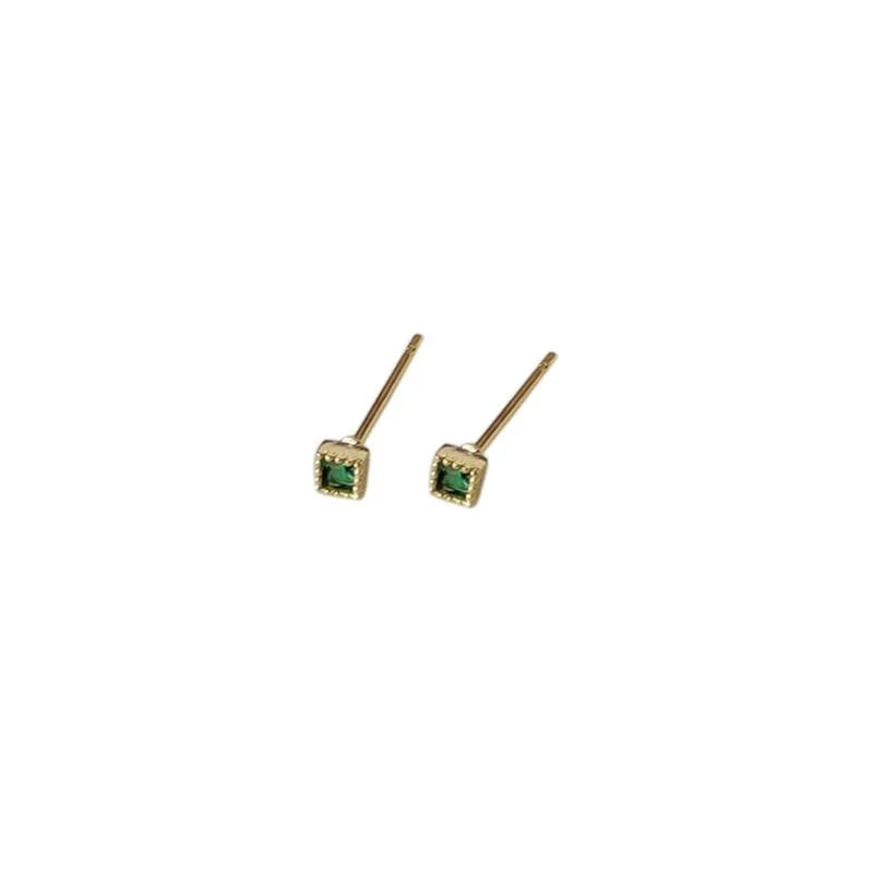 Mini Square Copper Stud Earrings 14K Real Gold Plated Minimalist Geometric Daily Jewelry
