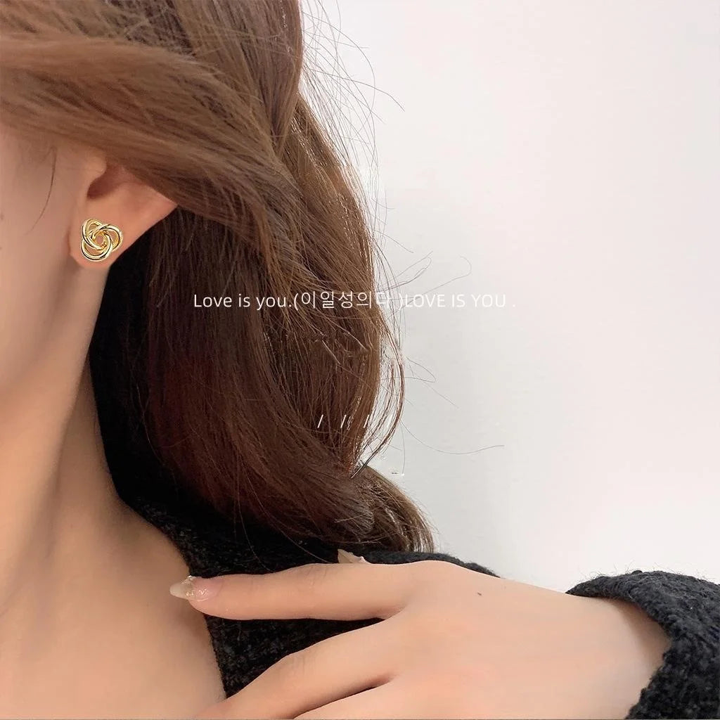 14K Gold Plated Copper Mobius Knot Geometric Stud Earrings, Irregular Luxury Fashion Jewelry