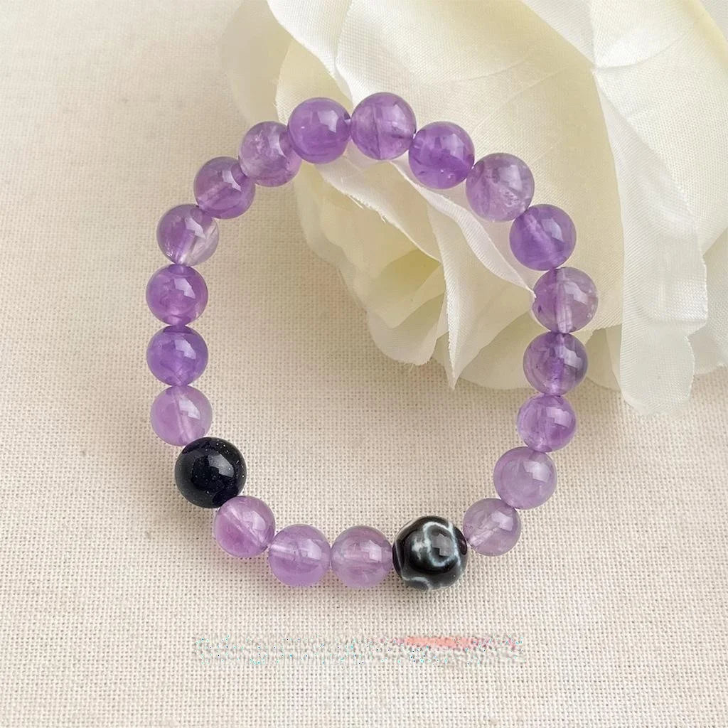 Lavender Amethyst Blue Sandstone Glass Bead Bracelet Geometric Chinese Style Crystal Jewelry