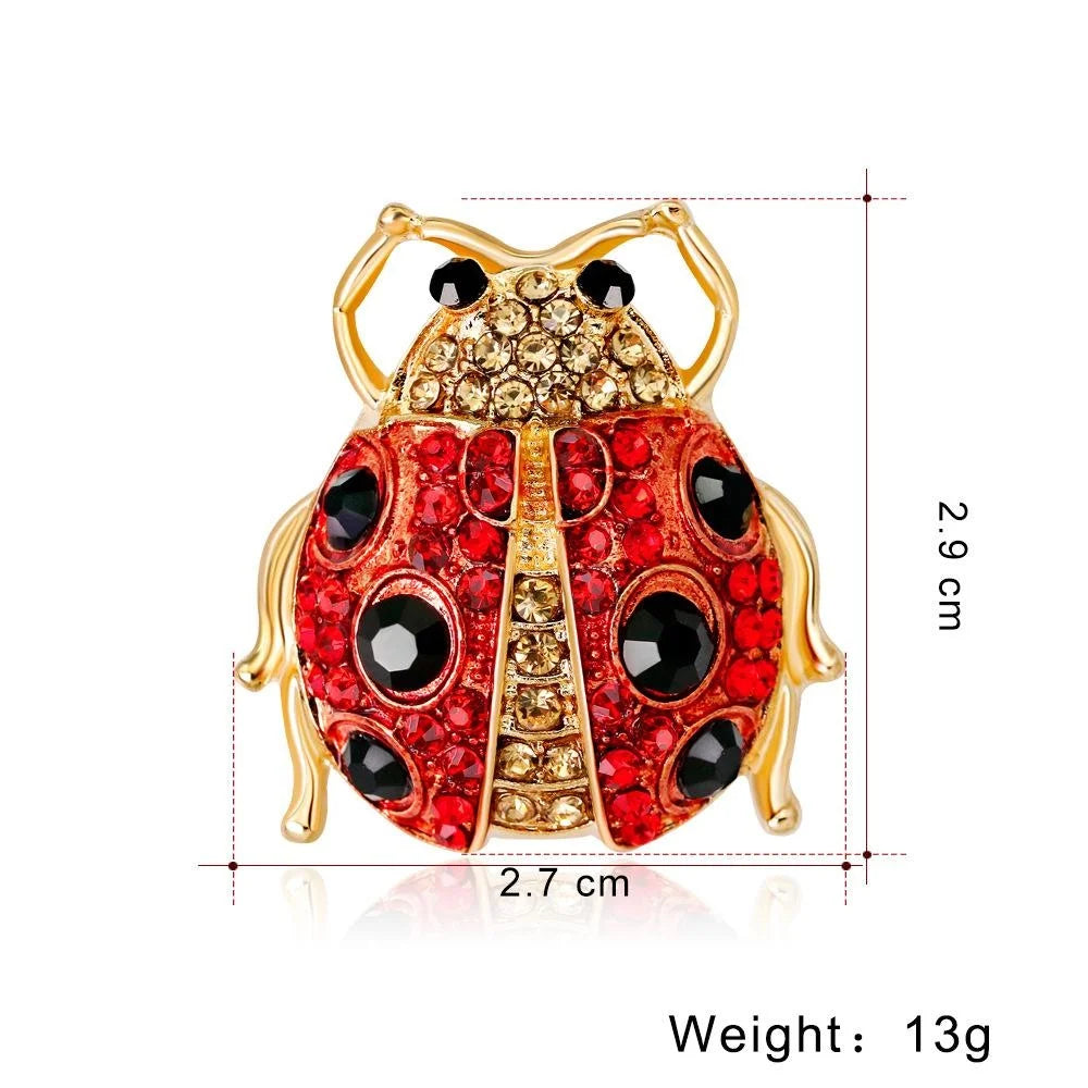 Luxury Red Ladybug Alloy Enamel Rhinestone Brooch For Women, Cute Insect Lapel Pin Corsage Gift