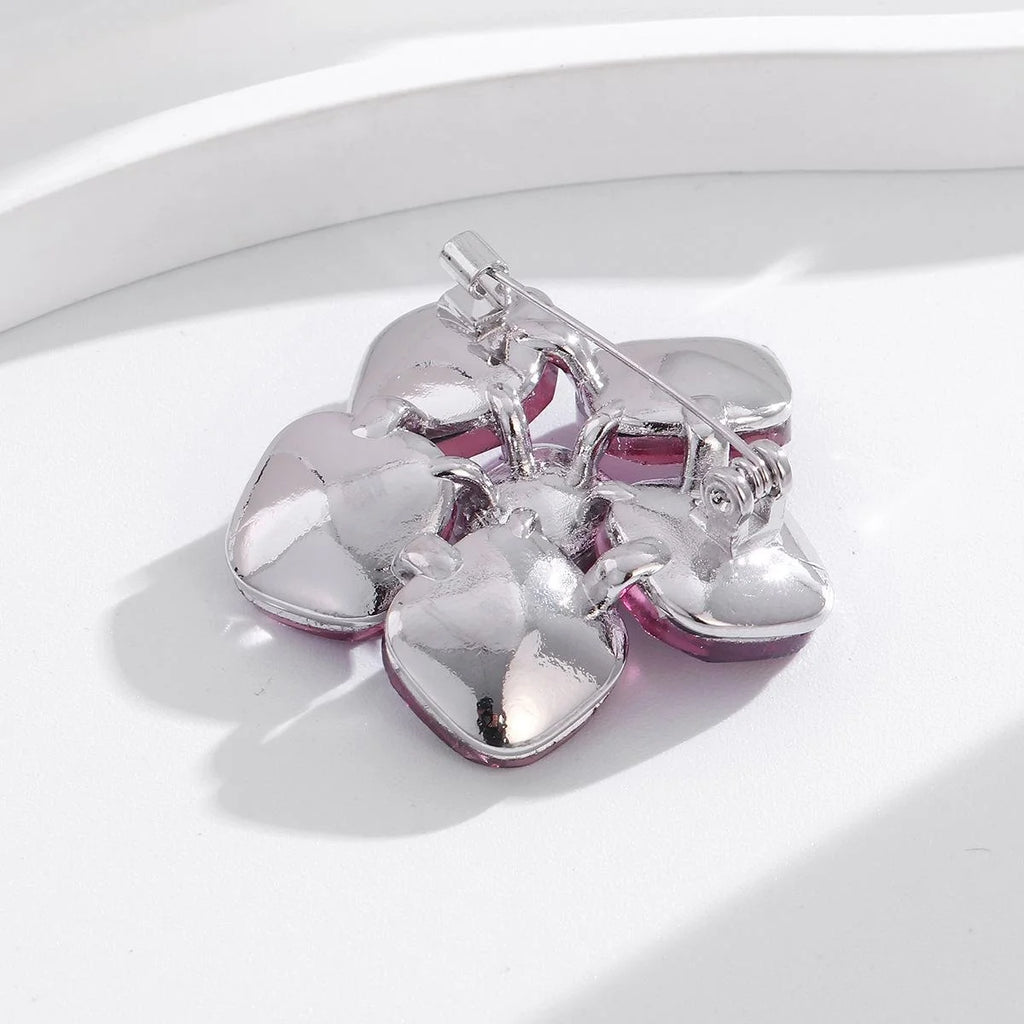 Elegant Pink Crystal Flower Brooch With Glass Rhinestones, Sparkling Corsage Lapel Pin For Suit Accessory
