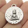 22x20mm 3.5g Antique Silver Zinc Alloy Round Seated Buddha Double Sided Charm Pendant for DIY Necklace Jewelry