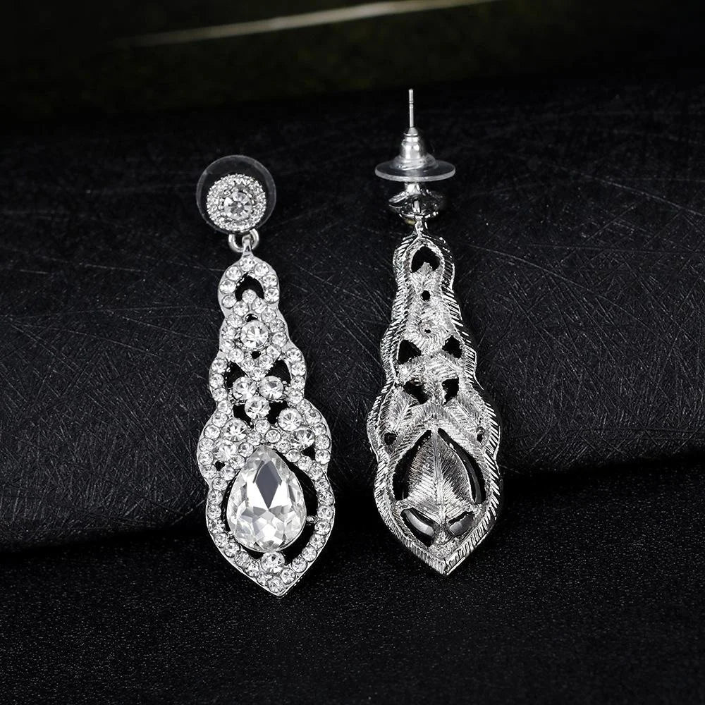 Luxury Bridal Rhinestone Crystal Teardrop Tassel Long Dangle Earrings For Wedding Party Banquet Gift