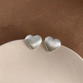 Brushed Matte Heart Stud Earrings Copper Silver Plated Pin Minimalist Everyday Jewelry