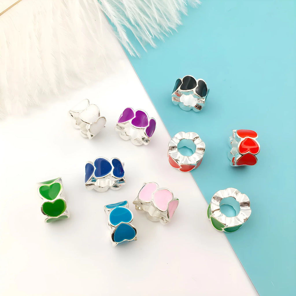 Enamel Zinc Alloy Heart Large Hole Spacer Beads for DIY Bracelet Necklace Making