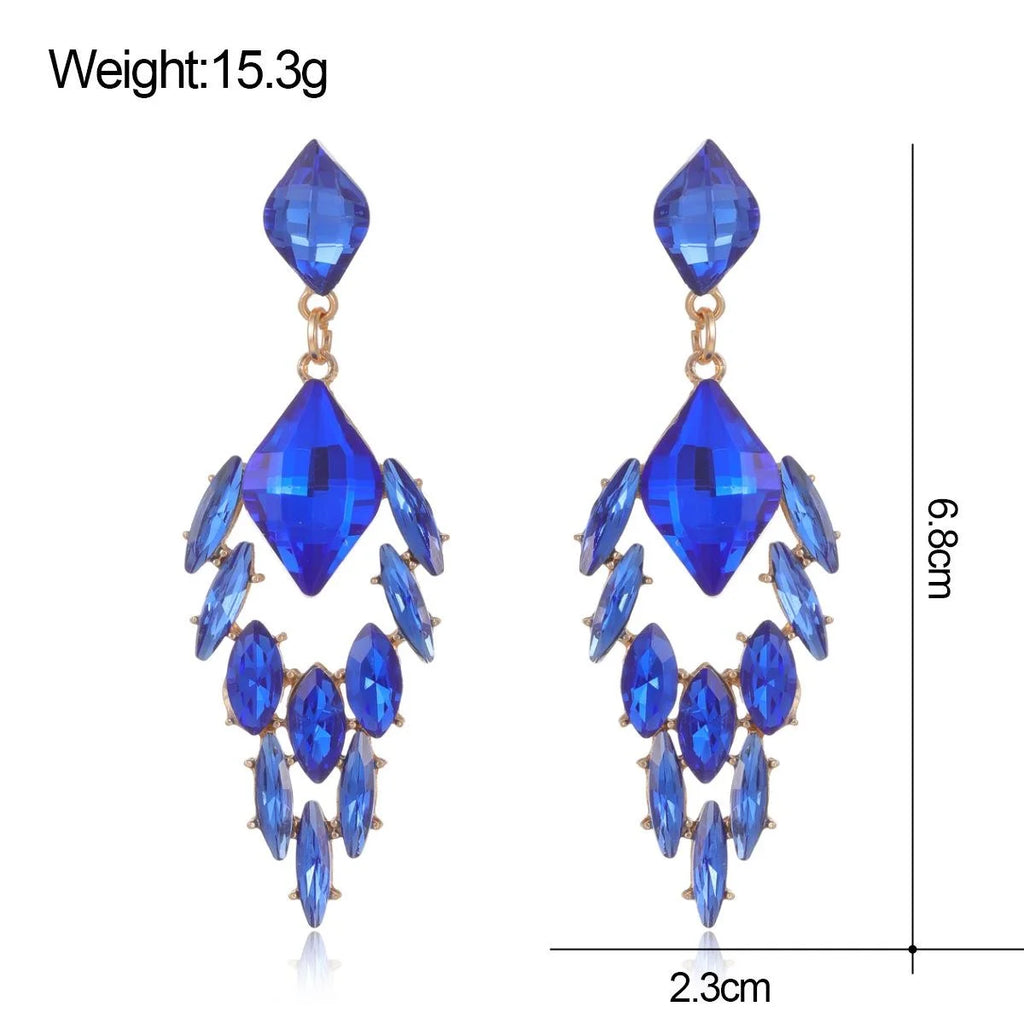 Vintage Luxury Green Crystal Geometric Chandelier Earrings, Alloy Rhinestone Dangle Jewelry For Wedding Party
