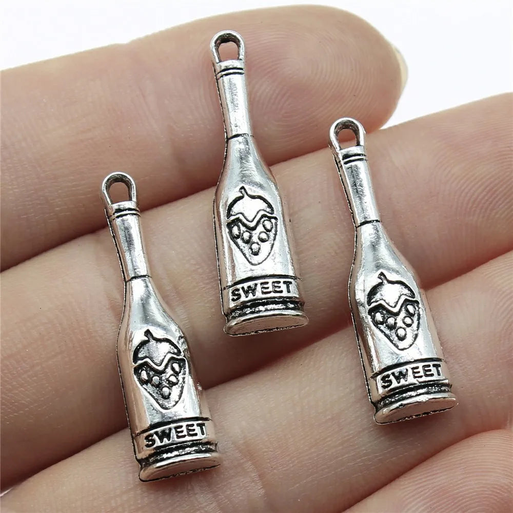 30x8mm 1.9g Antique Silver Zinc Alloy Wine Bottle Charm Pendant for DIY Bracelet Necklace Making