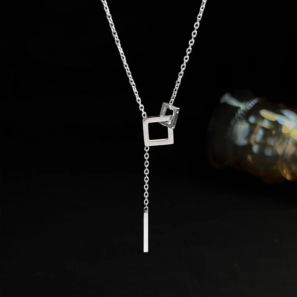 Korean Style Geometric Square Stainless Steel And Copper Light Luxury Clavicle Necklace