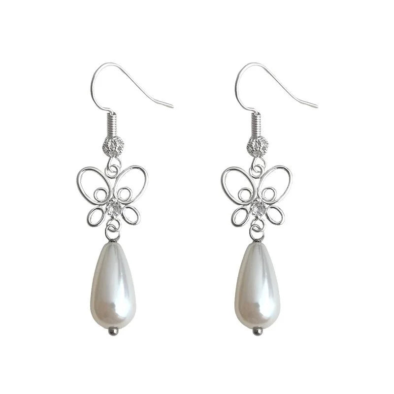 New Chinese Style Eco-Friendly Copper Zircon Butterfly Teardrop Pearl Drop Earrings