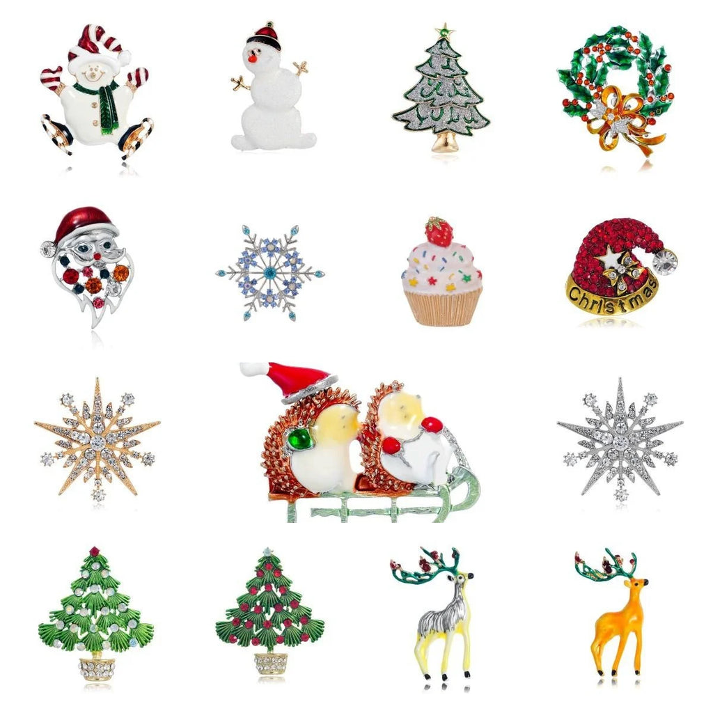 Elegant Christmas Tree Snowflake Reindeer Enamel Rhinestone Alloy Brooch Lapel Pin Holiday Gift