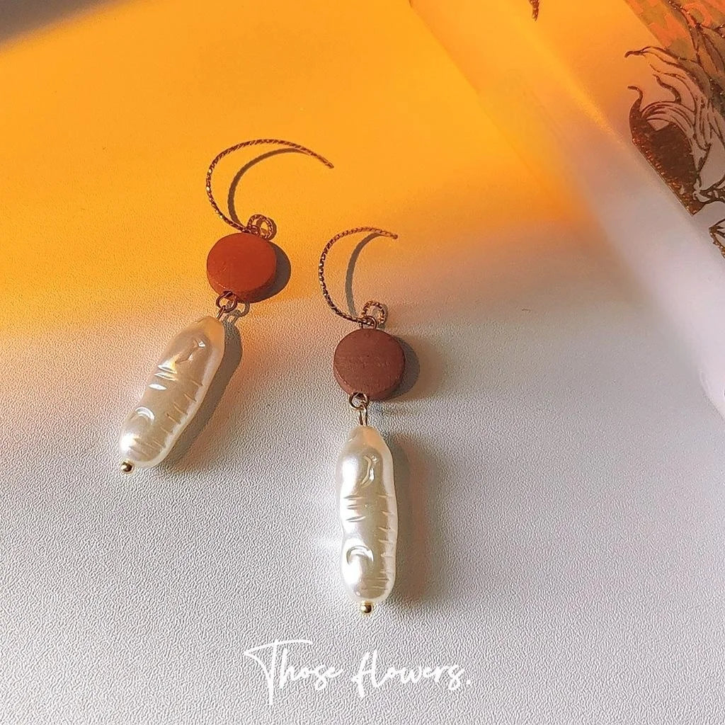 French Vintage Resin Geometric Oval Line Drop Earrings Handmade Designer Jewelry