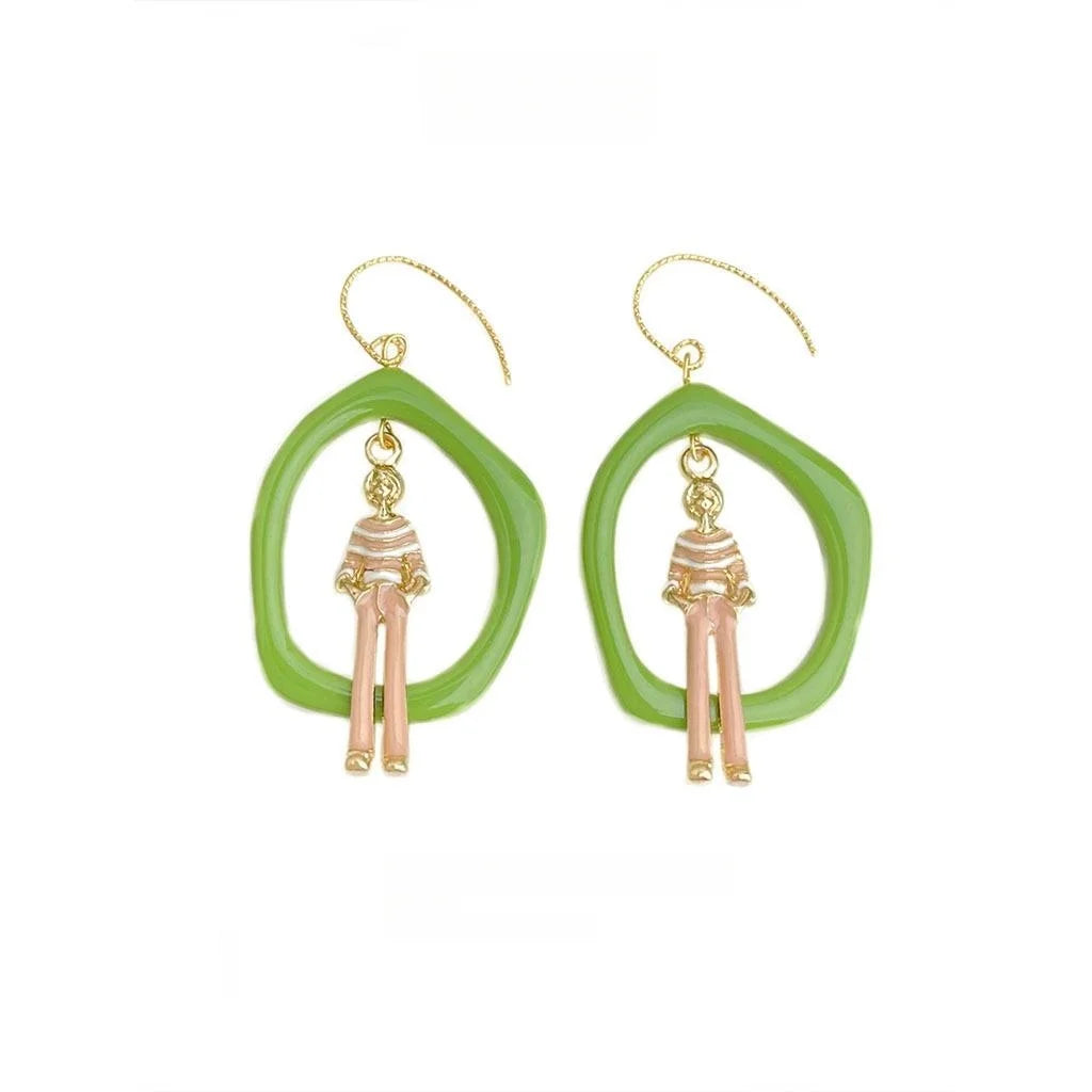 Niche Designer Resin Geometric Round Drop Earrings, Sweet Artistic Swing Girl Style