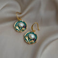 Copper Baroque Irregular Freshwater Pearl Hand Painted Floral Ethnic Vintage Drop Earrings