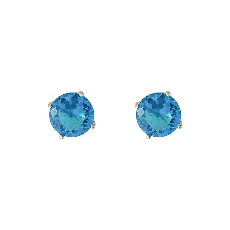 Minimalist Style Round Zircon Stud Earrings, 14K Plated Copper Geometric Jewelry