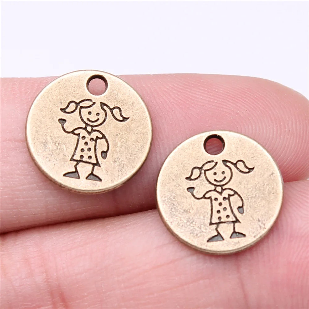 15x15mm 1.8g Antique Bronze Zinc Alloy Little Girl Charm Pendant for DIY Necklace Bracelet Making
