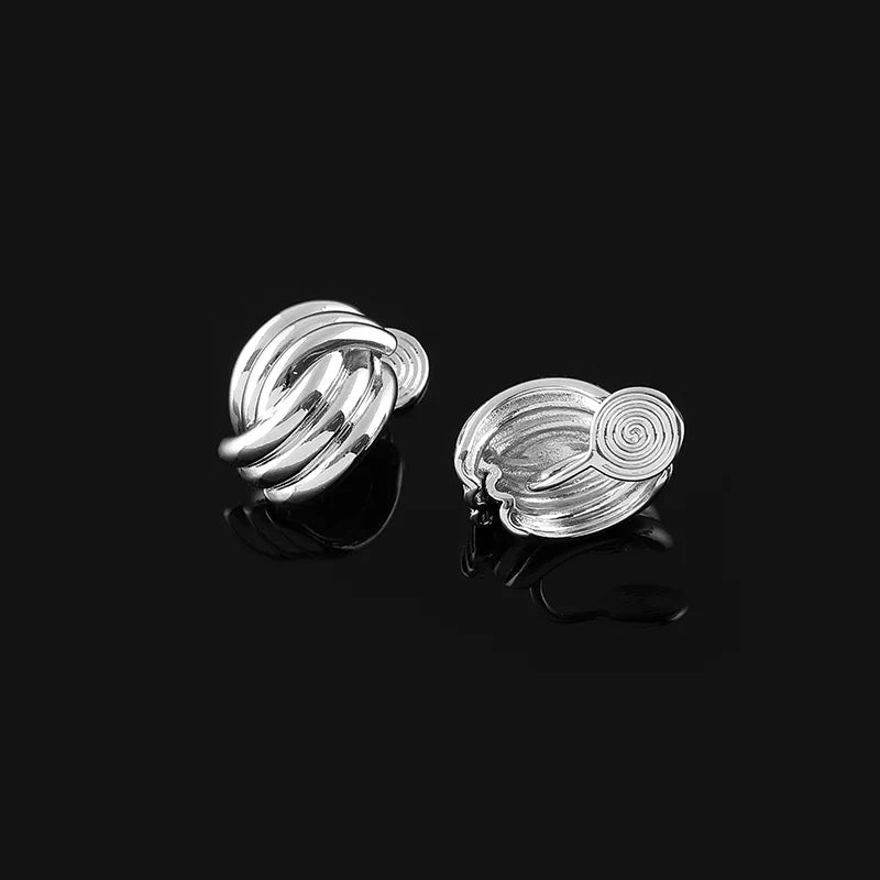 Elegant Minimalist Geometric Interlaced Swirl Alloy Stud & Clip On No Piercing Metal Knot Earrings