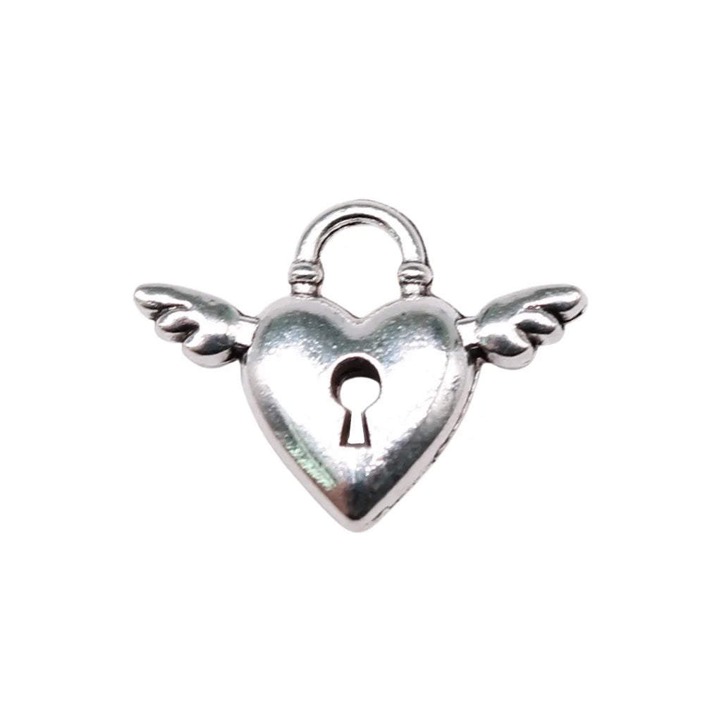 18x13mm 1.4g Multicolor Zinc Alloy Winged Heart Wing Charm Pendant for DIY Necklace Bracelet Making