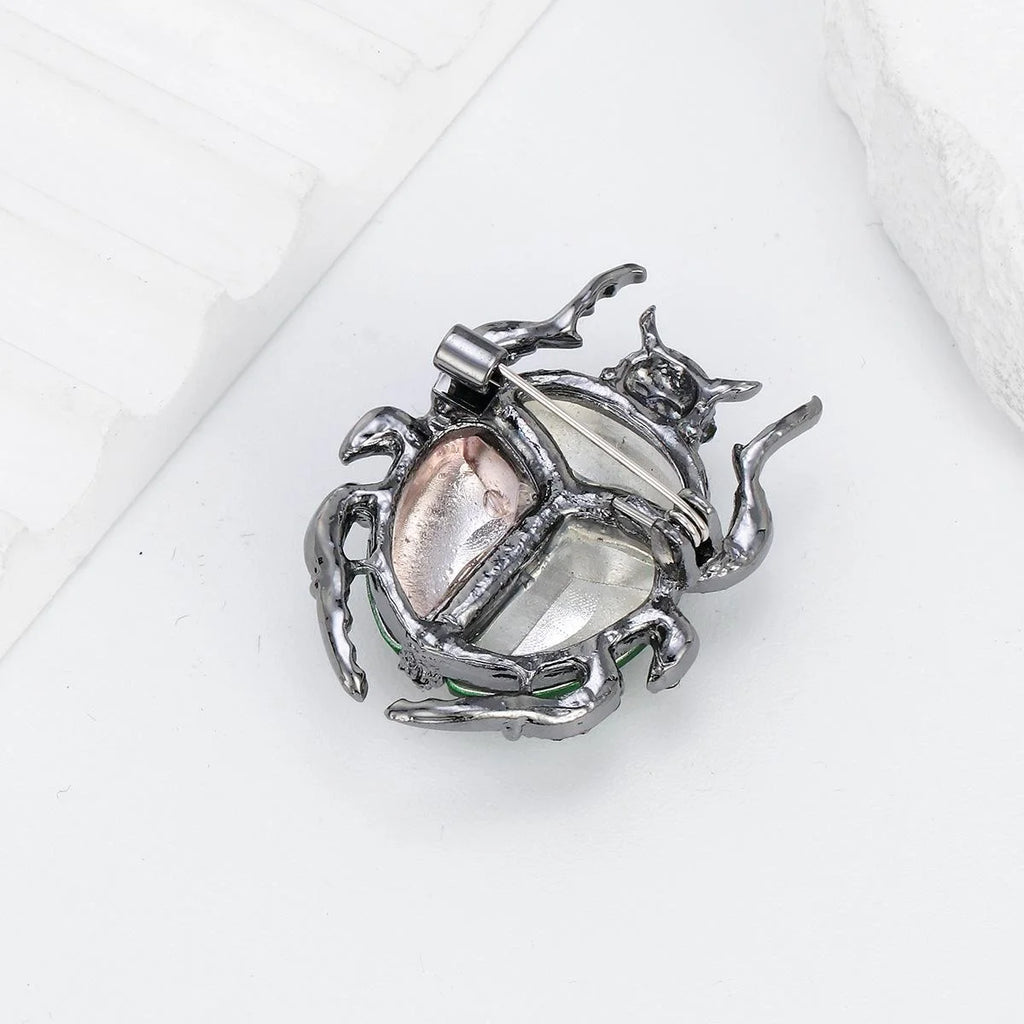 Vintage Green Enamel Beetle Brooch With Rhinestone Alloy Insect Lapel Pin For Suit Accessory Gift