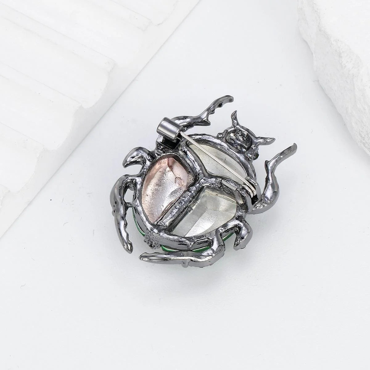Vintage Green Enamel Beetle Brooch With Rhinestone Alloy Insect Lapel Pin For Suit Accessory Gift