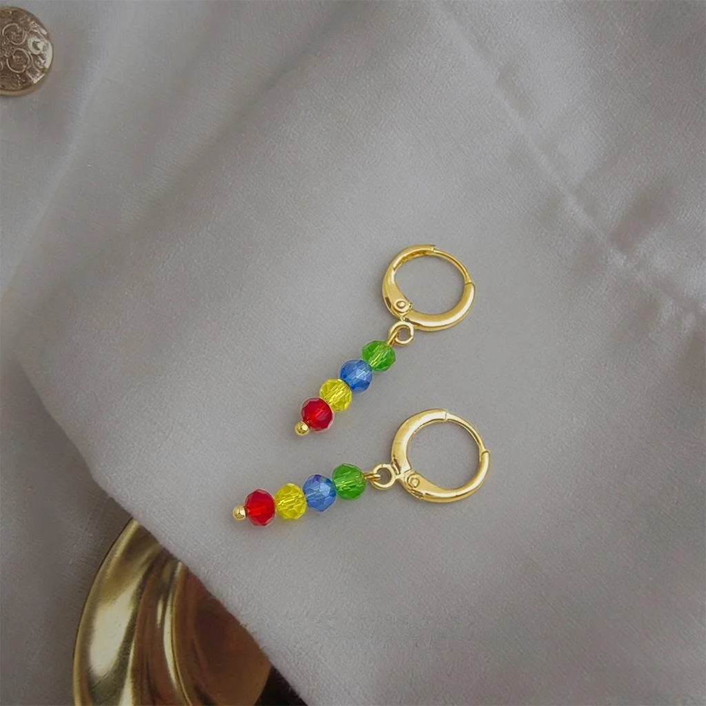 Cute Summer Colorful Glass Crystal Tassel Drop Earrings Handmade Geometric Jewelry