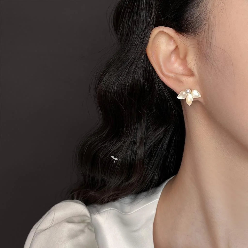 Natural Shell Irregular Heart Bow Geometric Drop Earrings Elegant Minimalist