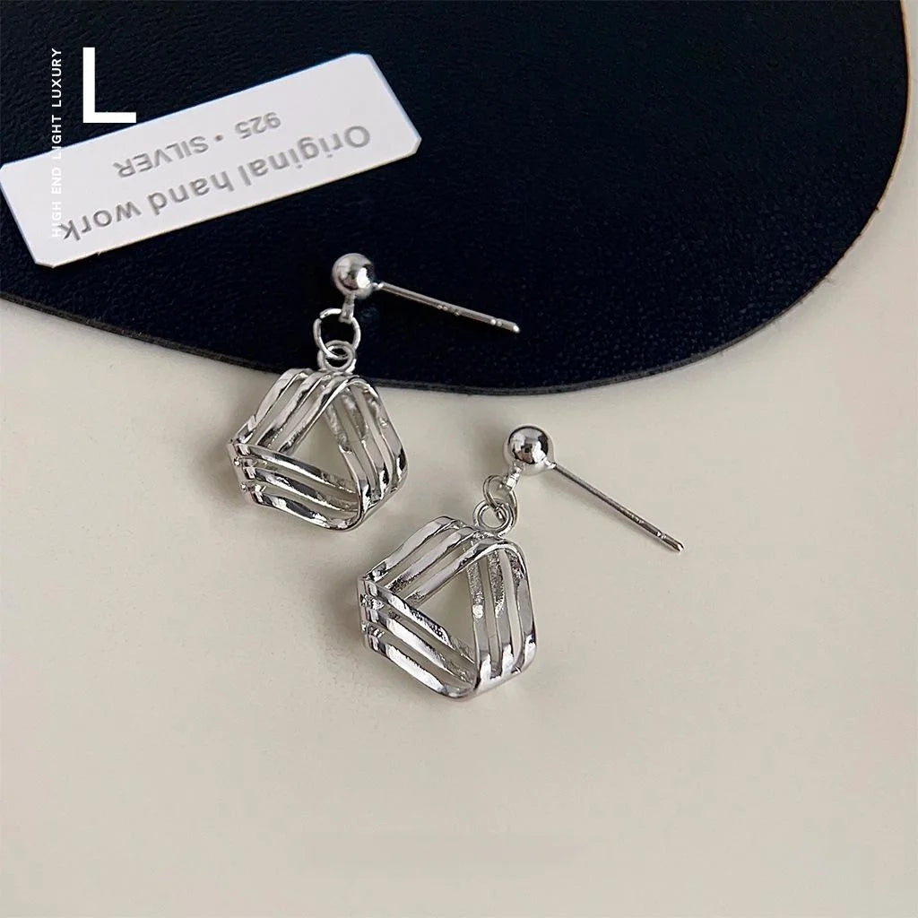 Minimalist Copper Geometric Hollow Triangle Drop Earrings For Women Commuter Fashion Jewelry