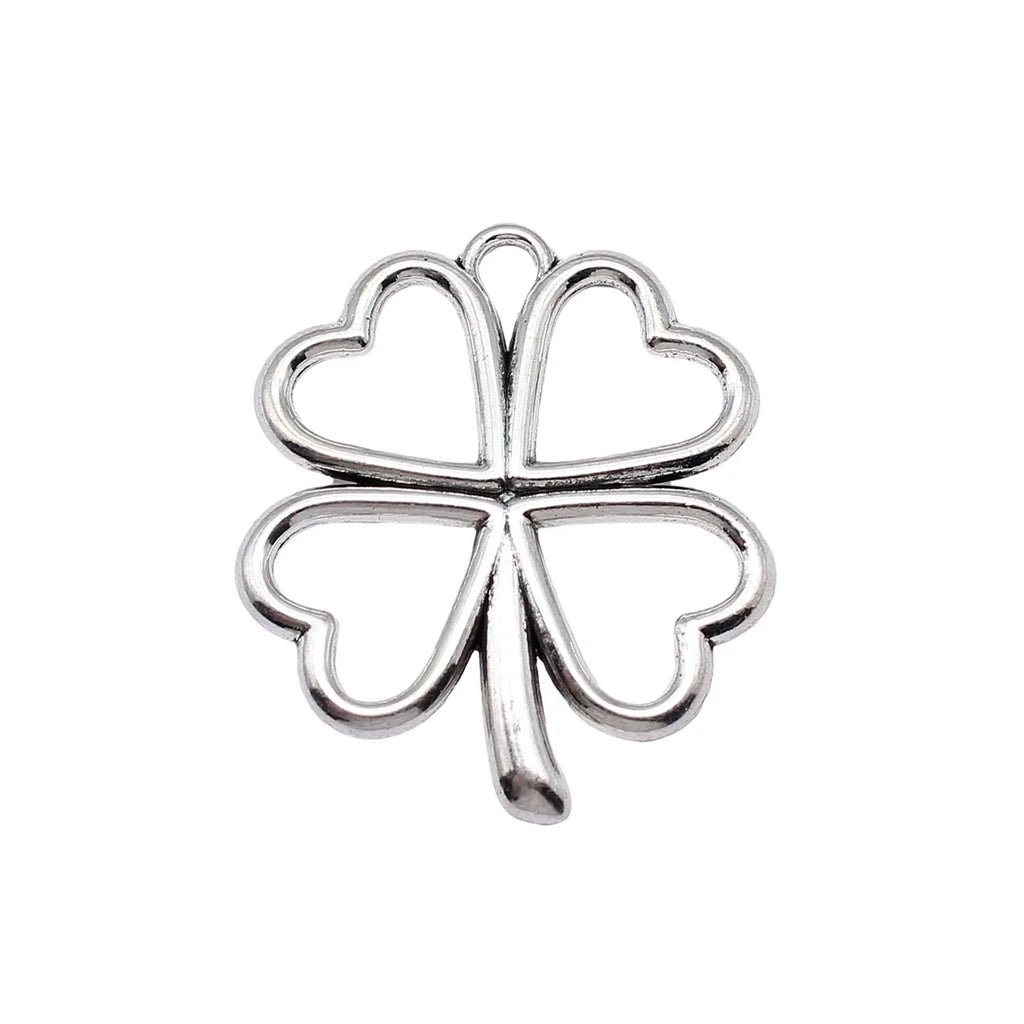 42x36mm 6.6g Multicolor Zinc Alloy Hollow Heart Four Leaf Clover Charm Pendant for DIY Jewelry Making