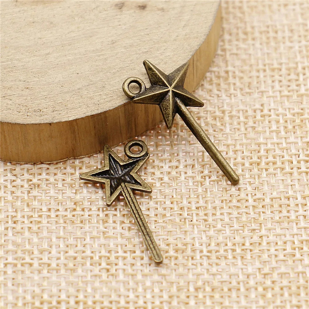 25x13mm 0.7g Multicolor Zinc Alloy Fairy Wand Magic Wand Charm Pendant for DIY Jewelry Making
