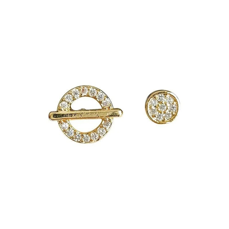 Copper Zircon Micro Pave Asymmetric Planet Geometric Minimalist Mini Stud Earrings